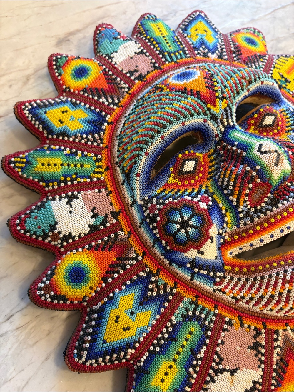 Huichol Beaded Sun - Multicolor Mexican Folk Mask - Picture 7 of 12